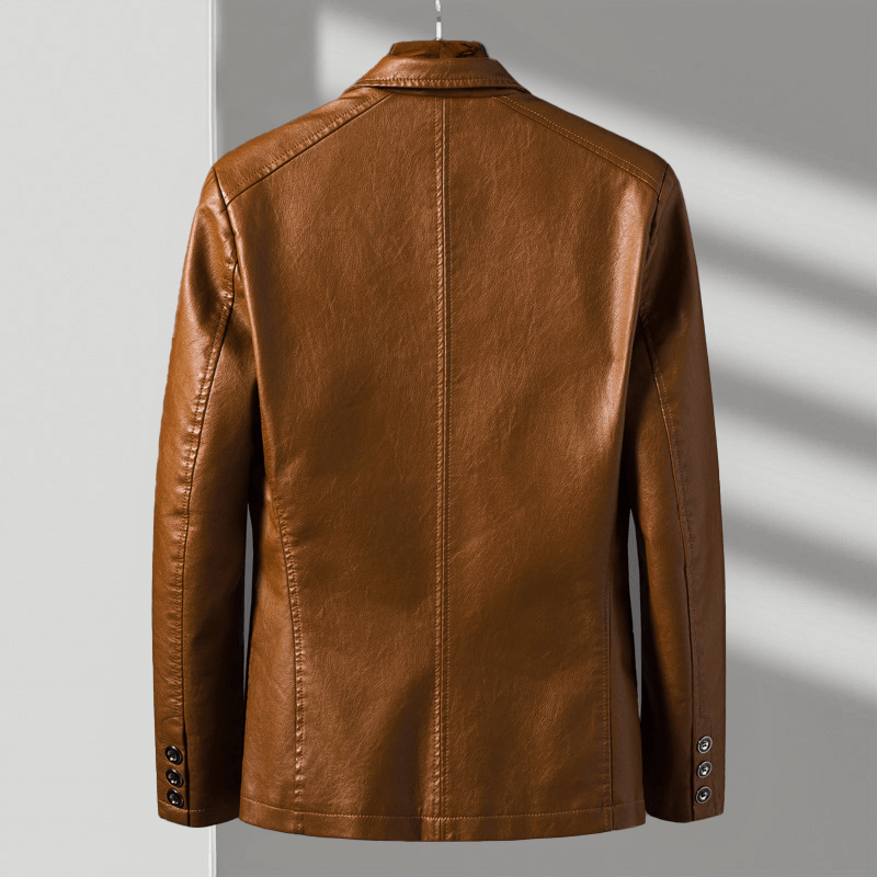 Faux Leather Blazer with Notch Lapels and Two Button Closure