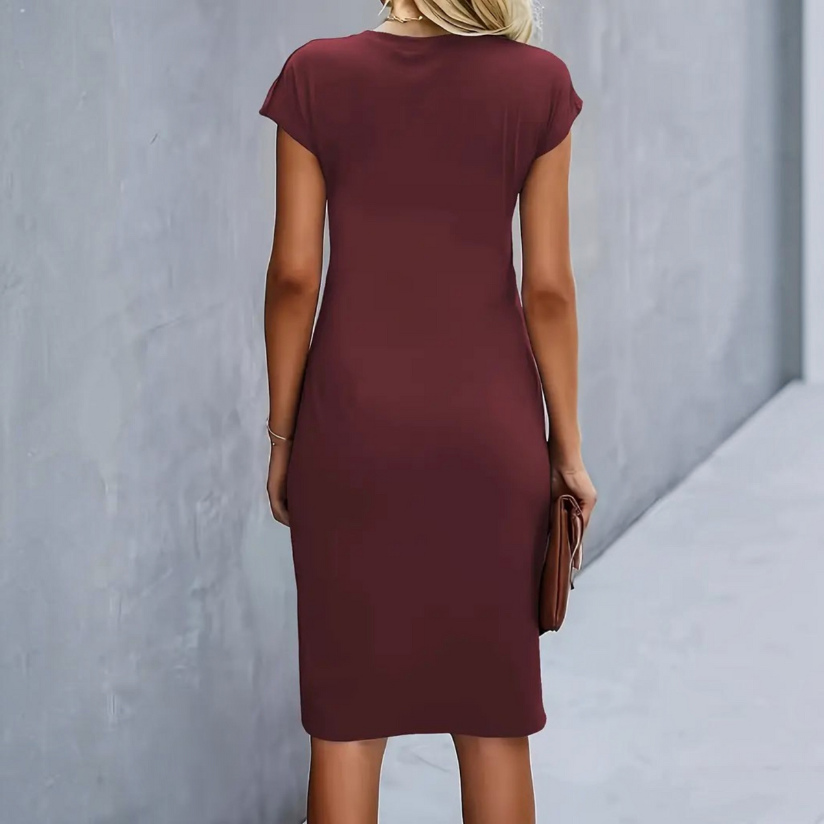 Womens Bodycon Dress with Stretch Knit Fabric and Short Sleeves, Contoured Silhouette