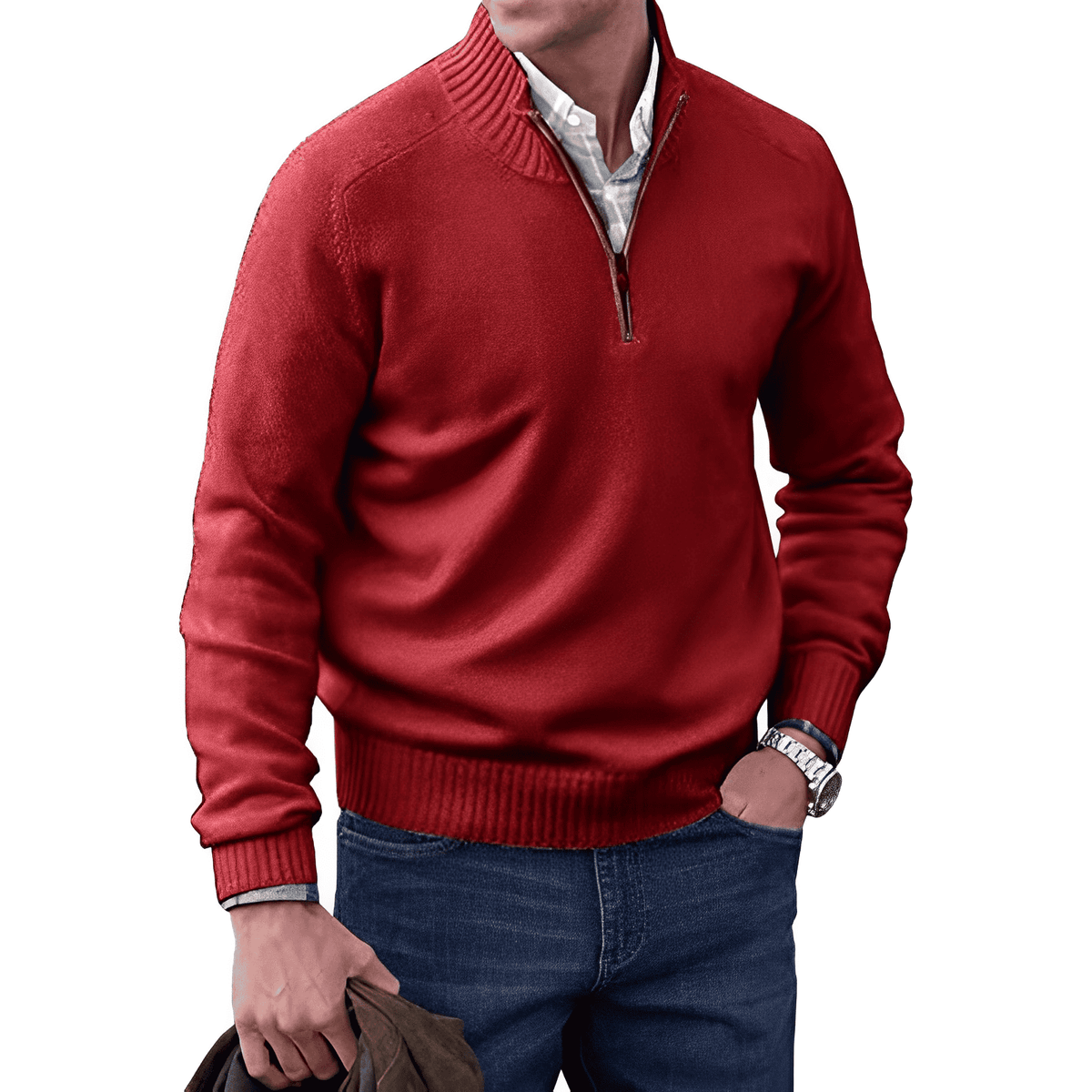 Mens Half Zip Pullover with Soft Knit Blend and Regular Fit, Machine Washable