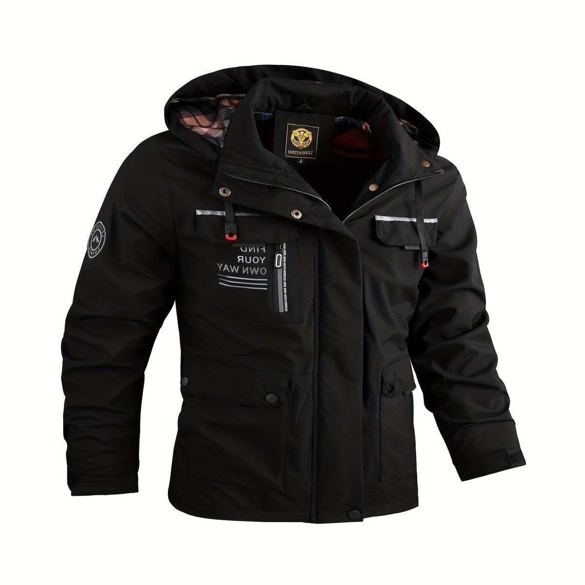Waterproof Hooded Windbreaker Jacket with Zipper Pockets for Men