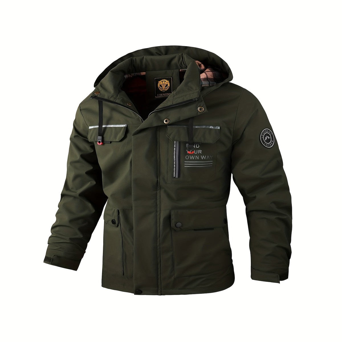 Waterproof Hooded Windbreaker Jacket with Zipper Pockets for Men