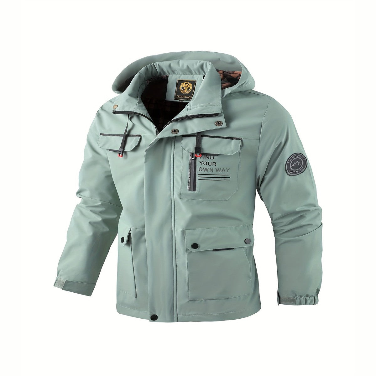 Waterproof Hooded Windbreaker Jacket with Zipper Pockets for Men
