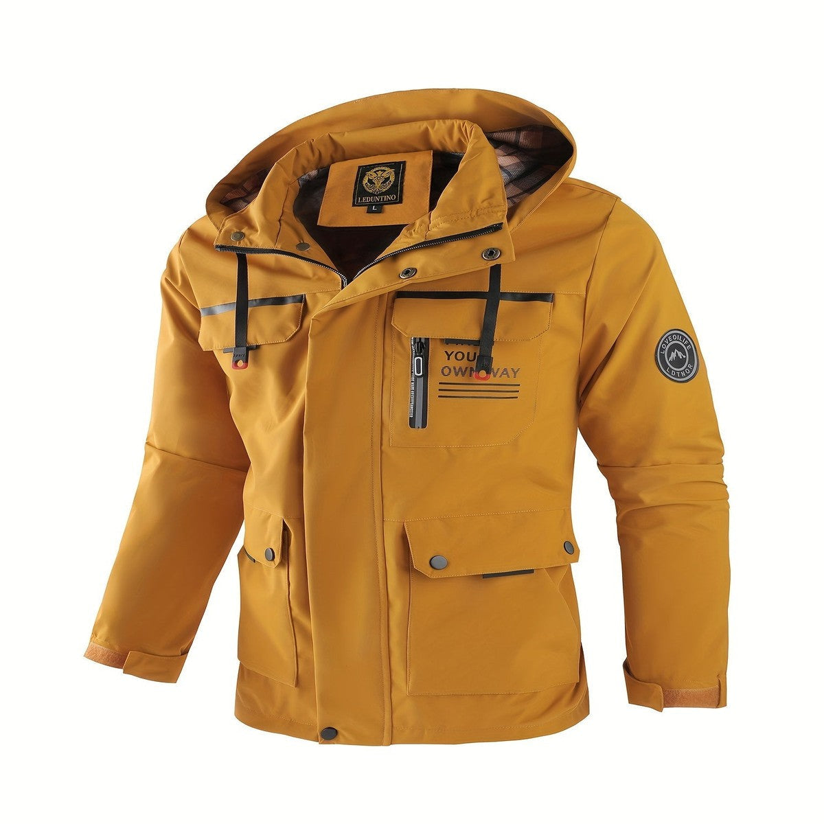 Waterproof Hooded Windbreaker Jacket with Zipper Pockets for Men