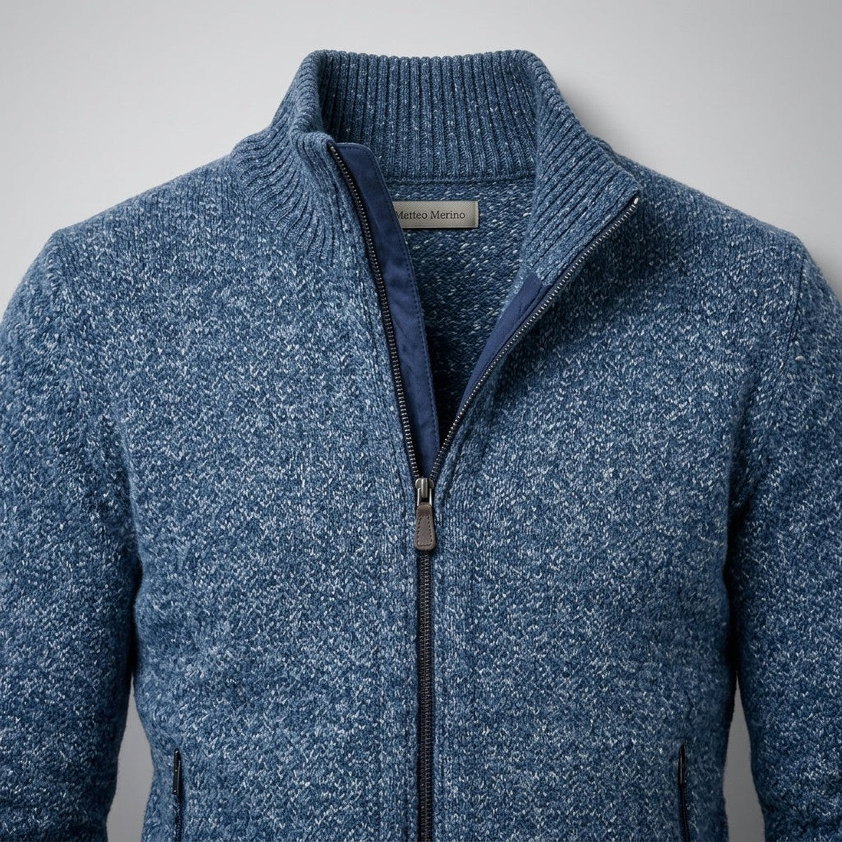 Men Casual Full Zip Knit Cardigan Sweater with Stand Collar