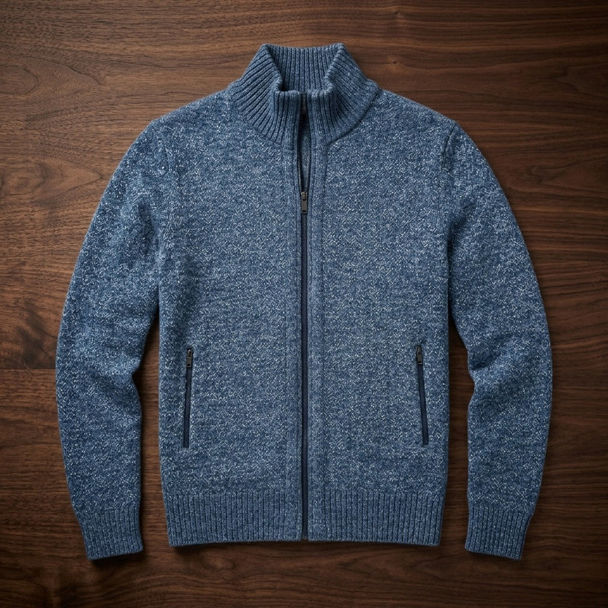 Men Casual Full Zip Knit Cardigan Sweater with Stand Collar