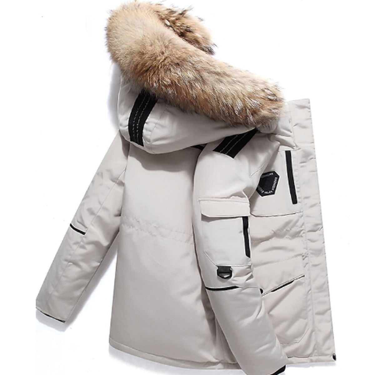 Men Insulated Winter Parka Coat with Removable Faux Fur Trimmed Hood