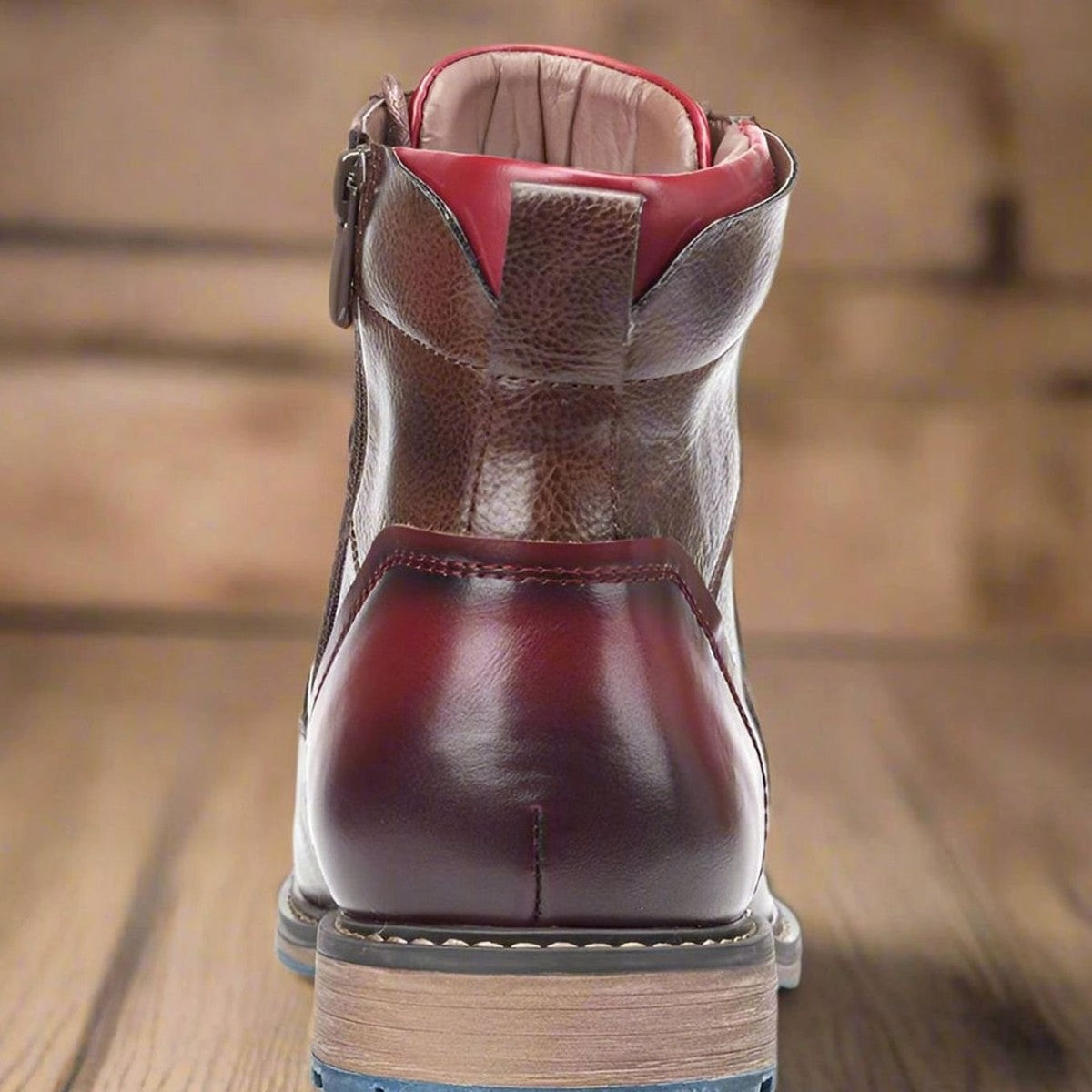 Mens Cap Toe Leather Dress Boots with Side Zipper and Lace Up Closure