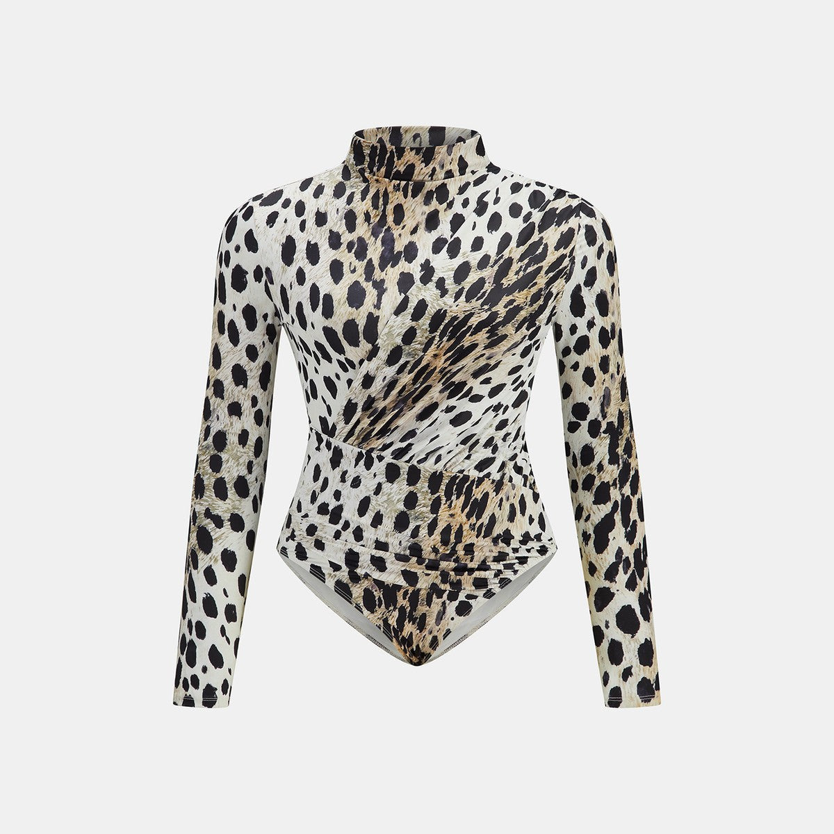 Sleeveless High Neck Bodysuit with Black and White Leopard Pattern
