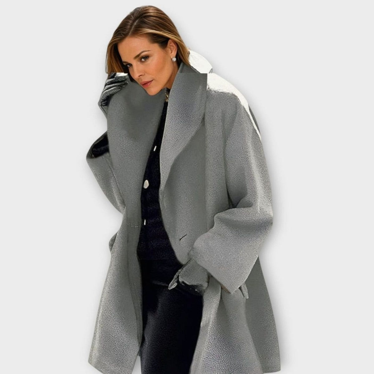 Women Double Breasted Pea Coat with Wide Notched Lapel Collar and Pockets