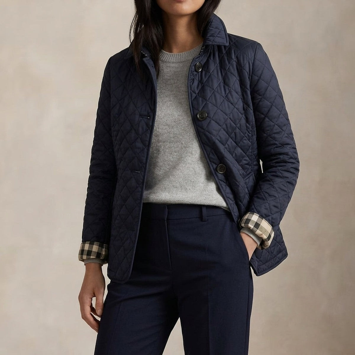 Quilted Puffer Jacket for Women with Snap Button Closure and Flap Pockets