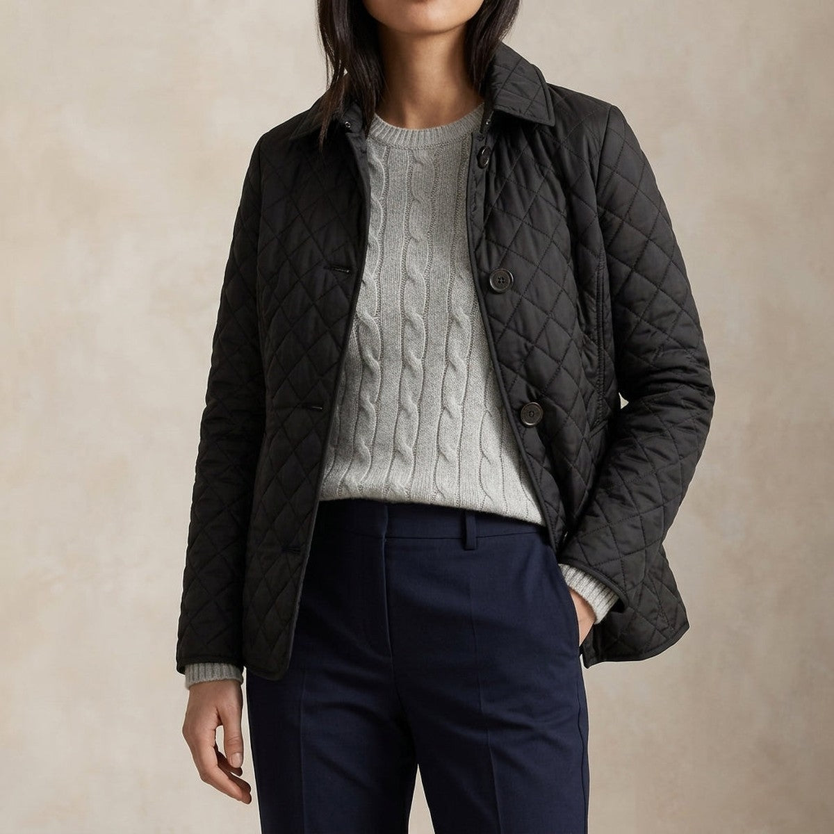 Quilted Puffer Jacket for Women with Snap Button Closure and Flap Pockets