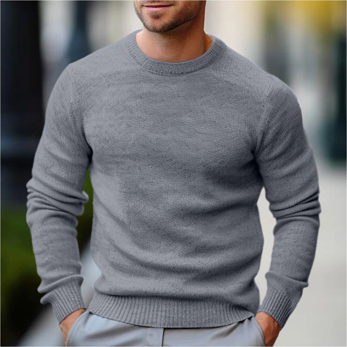 Long Sleeve Knit Pullover Sweater with Textured Waffle Pattern for Men