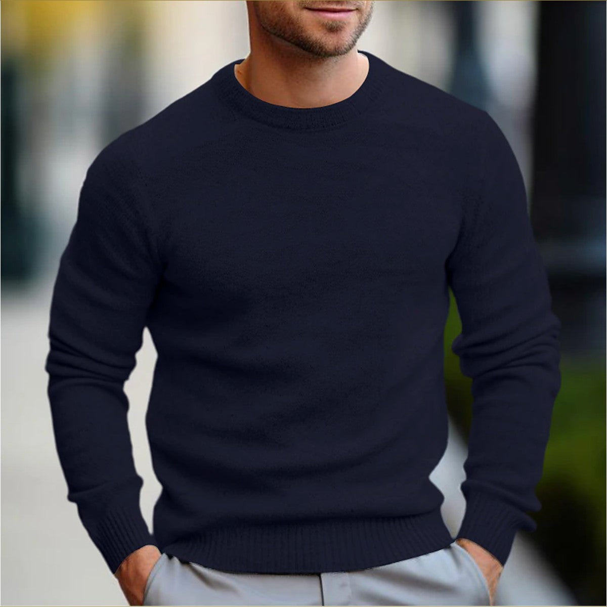Long Sleeve Knit Pullover Sweater with Textured Waffle Pattern for Men