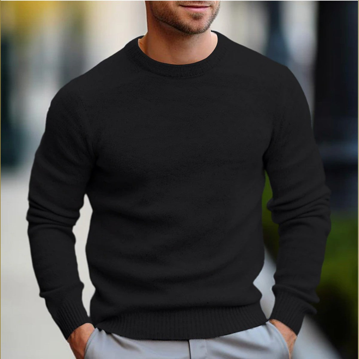 Long Sleeve Knit Pullover Sweater with Textured Waffle Pattern for Men