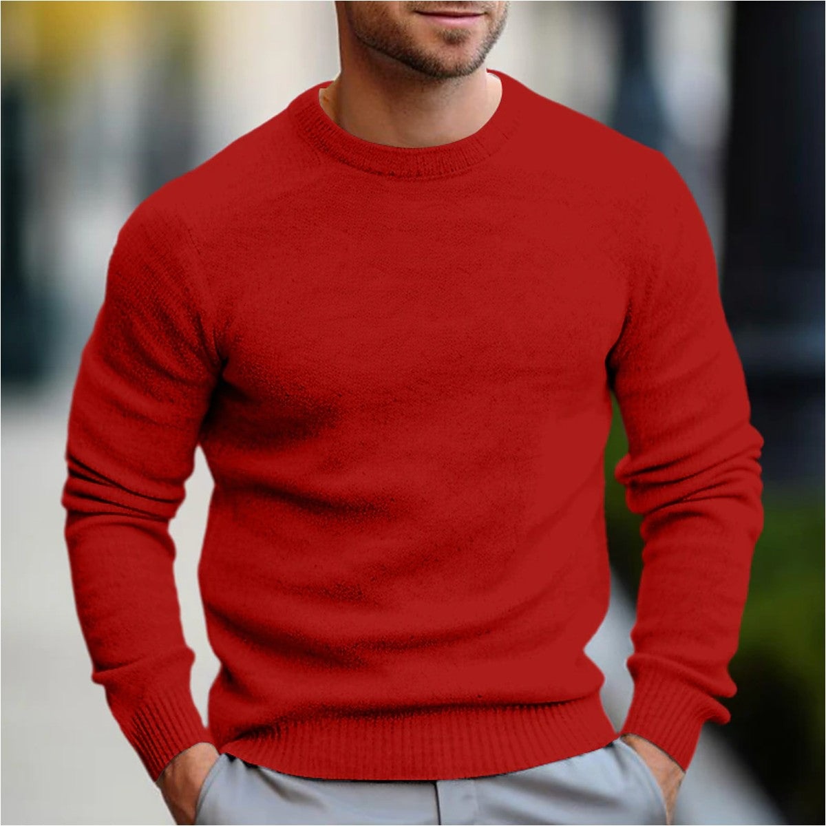 Long Sleeve Knit Pullover Sweater with Textured Waffle Pattern for Men