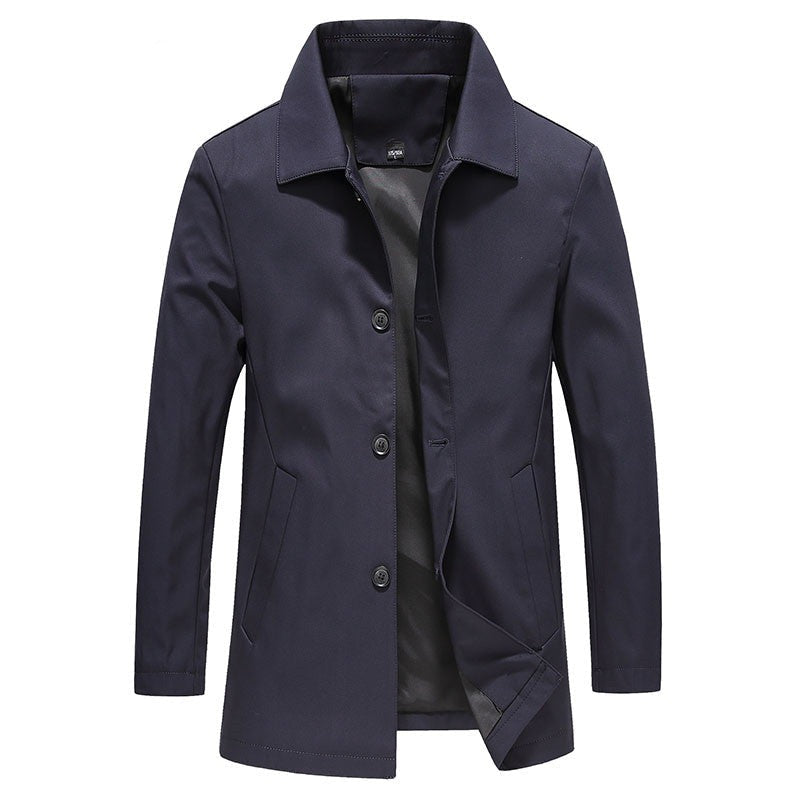 Mens Lightweight Button-Up Jacket with Tailored Fit and Woven Fabric, Machine Washable