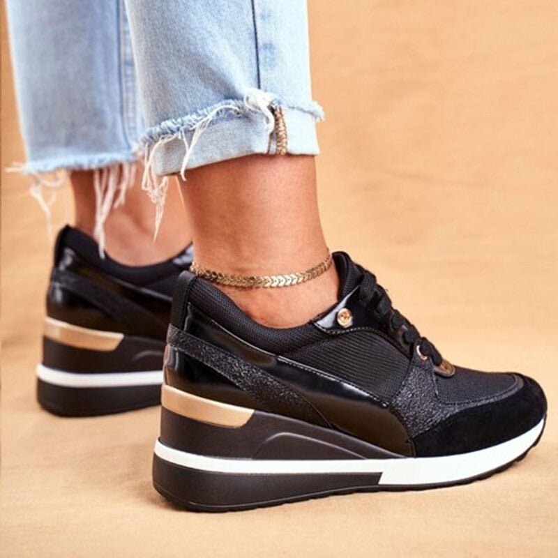 Womens Platform Sneakers with Metallic Accents and Cushioned Footbed, Breathable