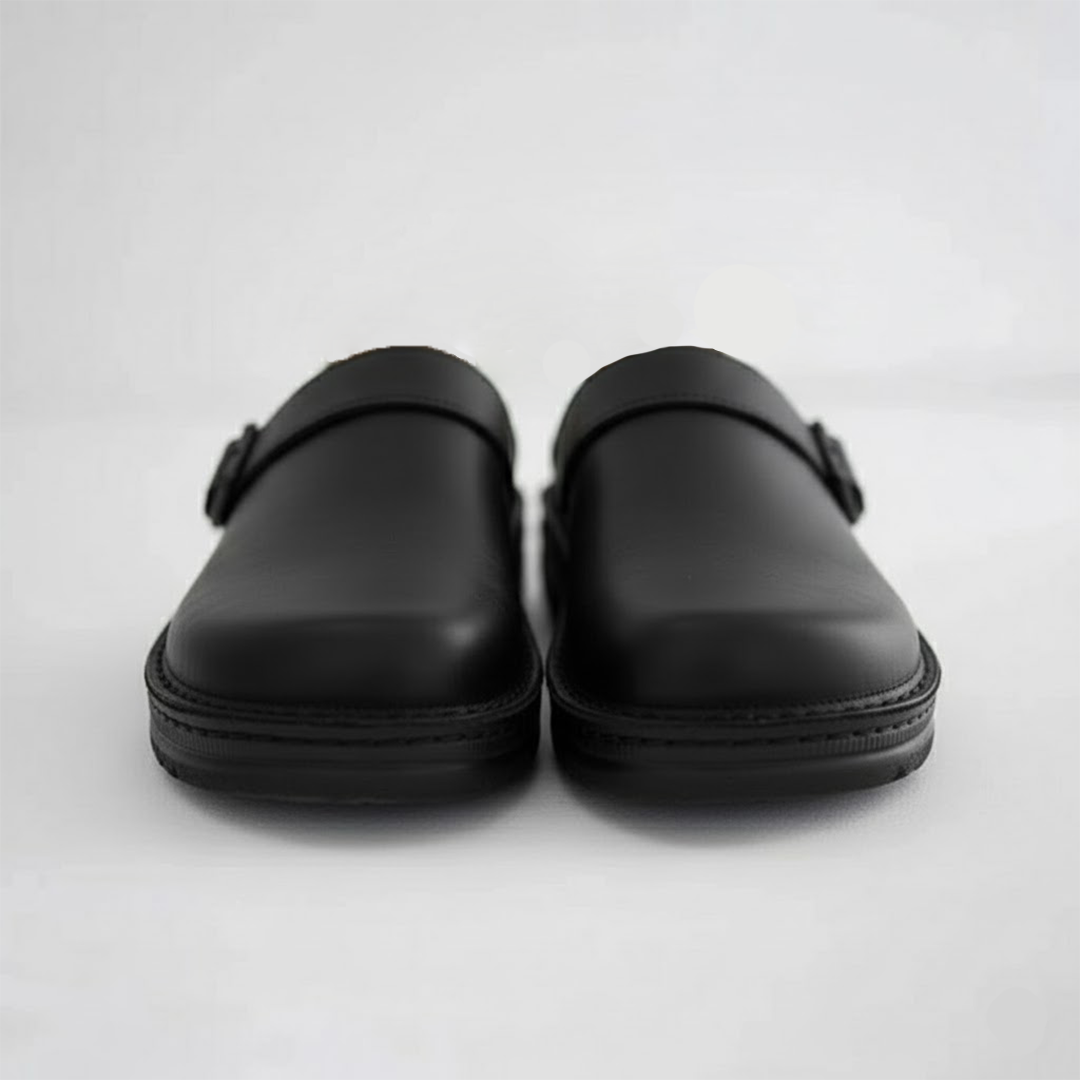 Mens Orthopaedic Clogs with Breathable Leather and Slip-On Design, Cushioned Insole