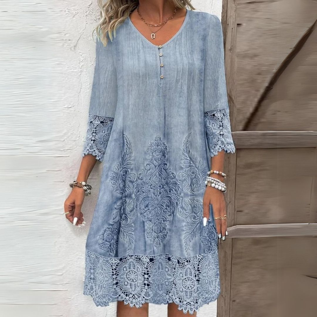 Embroidered Midi Dress with Breathable Fabric and Figure-Skimming Fit