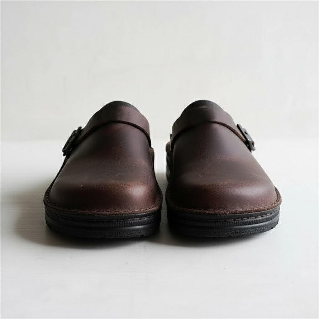 Mens Orthopaedic Clogs with Breathable Leather and Slip-On Design, Cushioned Insole