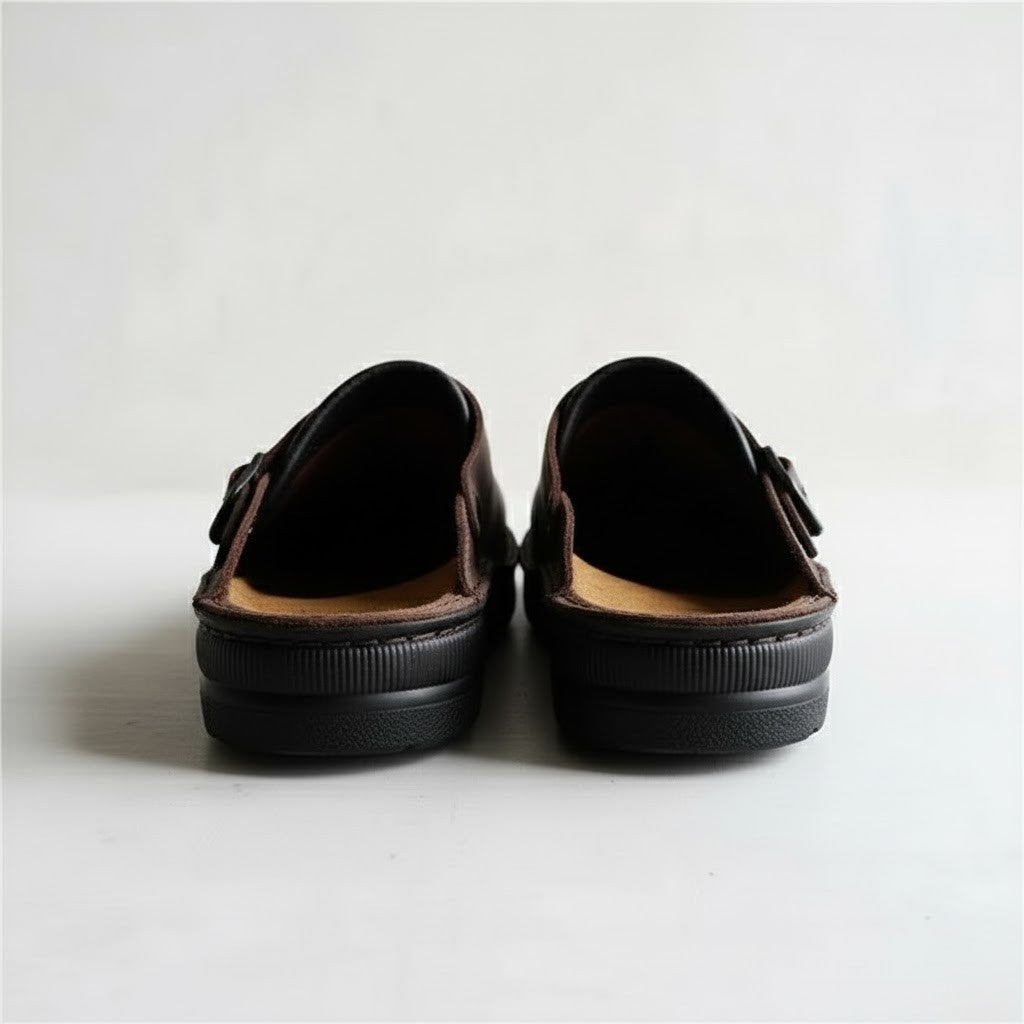 Mens Orthopaedic Clogs with Breathable Leather and Slip-On Design, Cushioned Insole