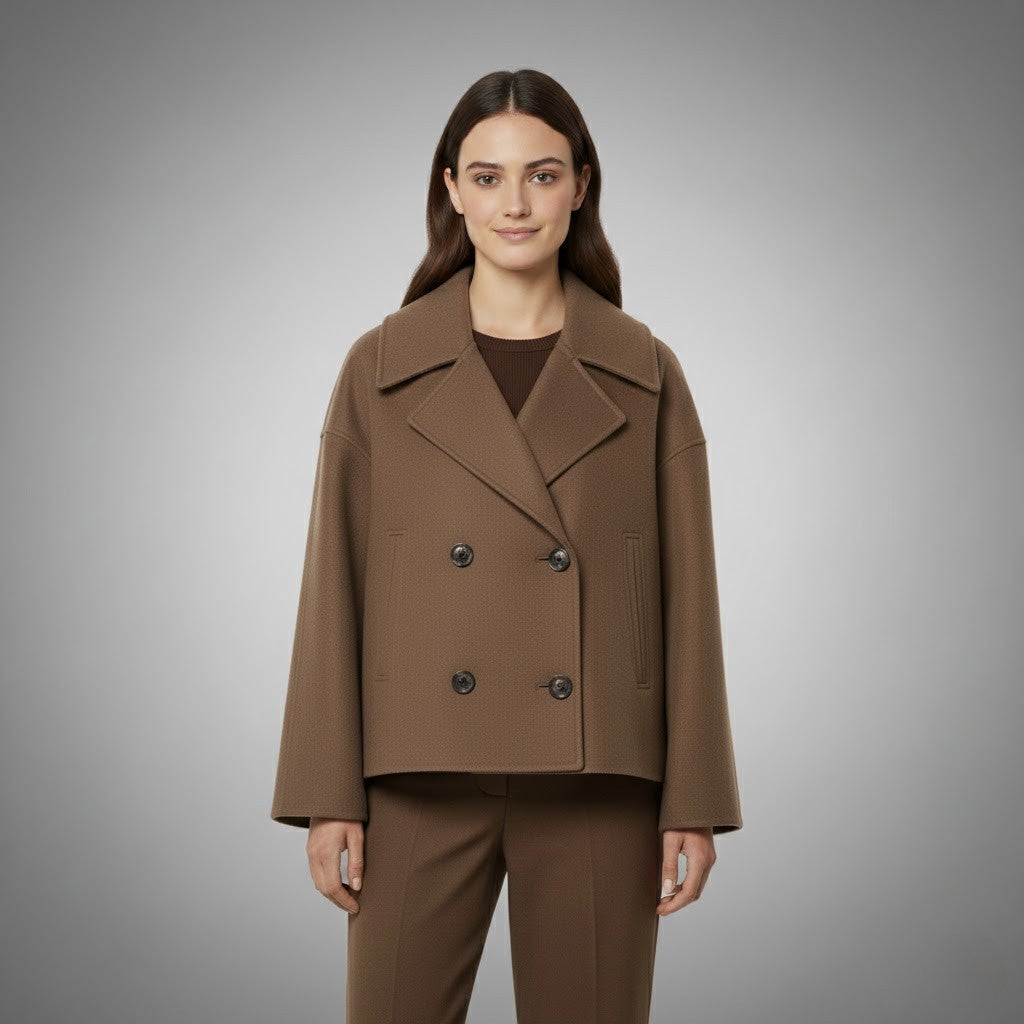 Womens Cropped Jacket with Double Button Closure and Tailored Fit, Lightweight Lining