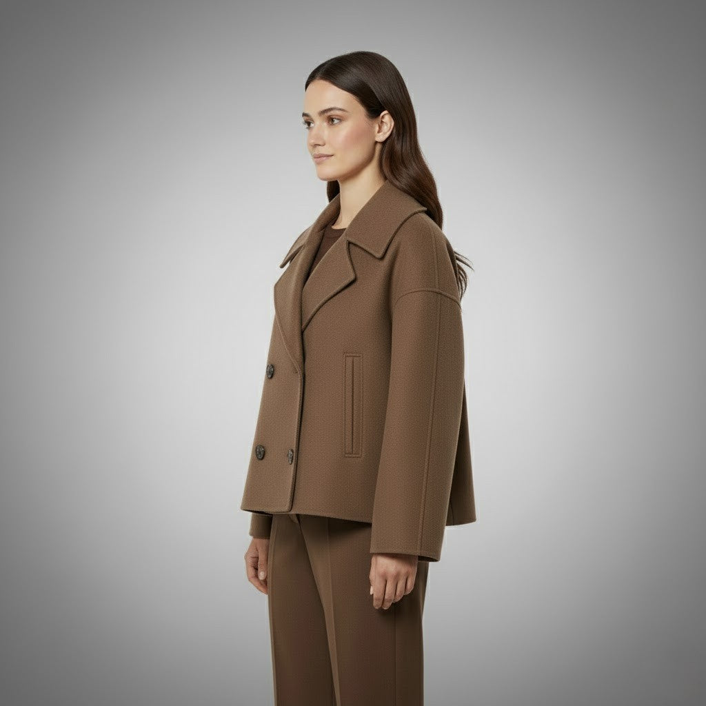 Womens Cropped Jacket with Double Button Closure and Tailored Fit, Lightweight Lining