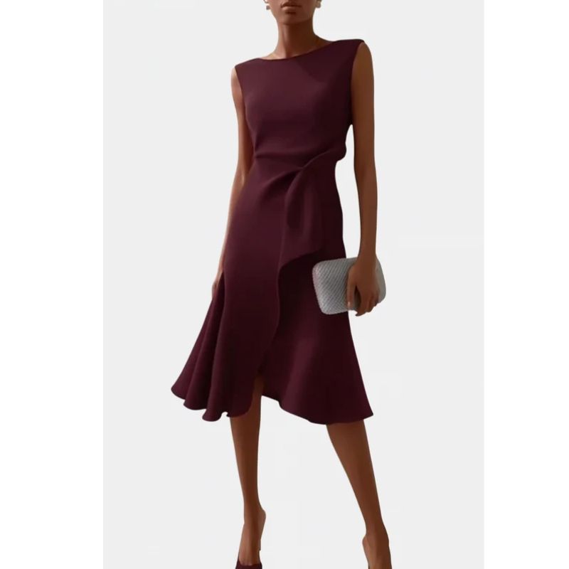 Asymmetric Midi Dress with Draped Detail and Sleeveless Cut, Lightweight Drapey Fabric