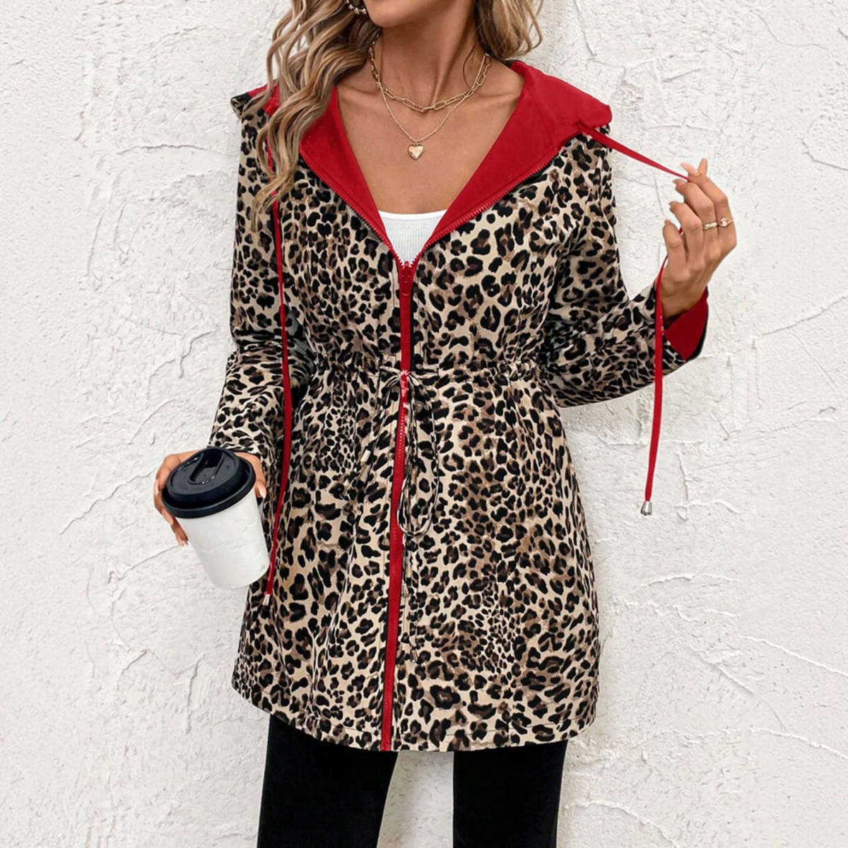 Reversible Coat with Leopard Print and Neutral Side, Relaxed Draping Silhouette