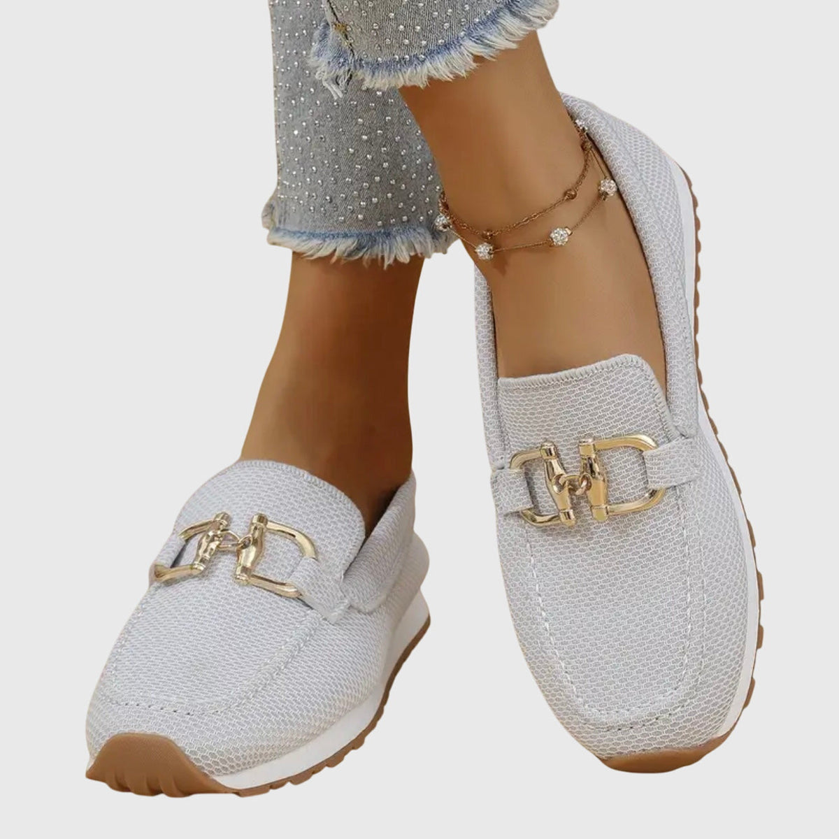 Woven Loafers with Chain Detail for Women
