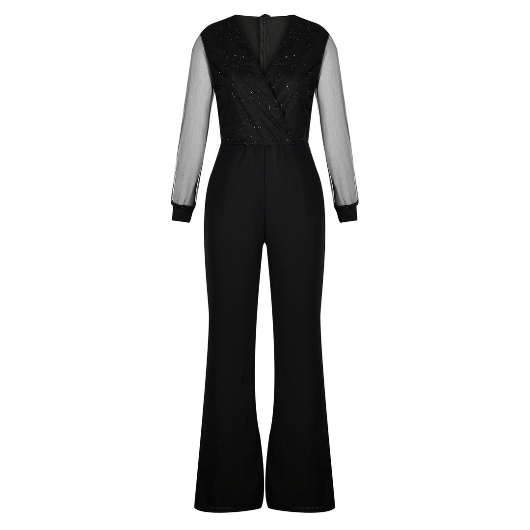 Womens Jumpsuit with Soft Breathable Fabric and Waist, Black Regular Fit
