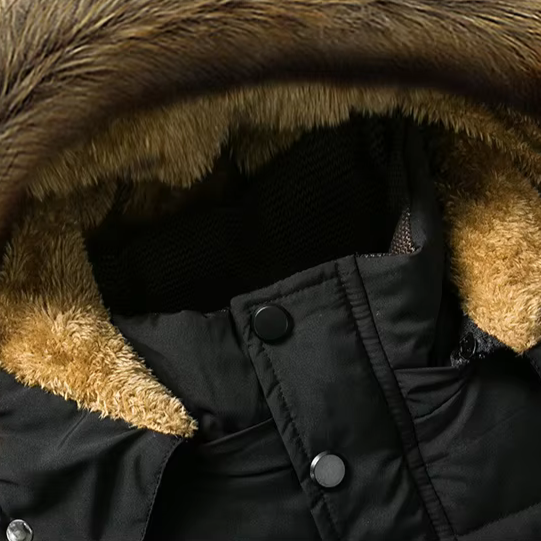 Mens Fur-Lined Winter Jacket with Detachable Hood and Weather-Resistant Shell