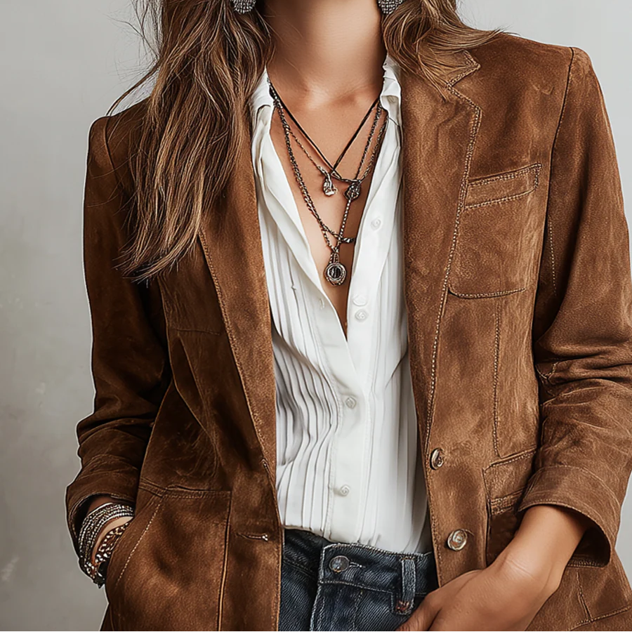 Rachel | Button-Down Suede Blazer for Women