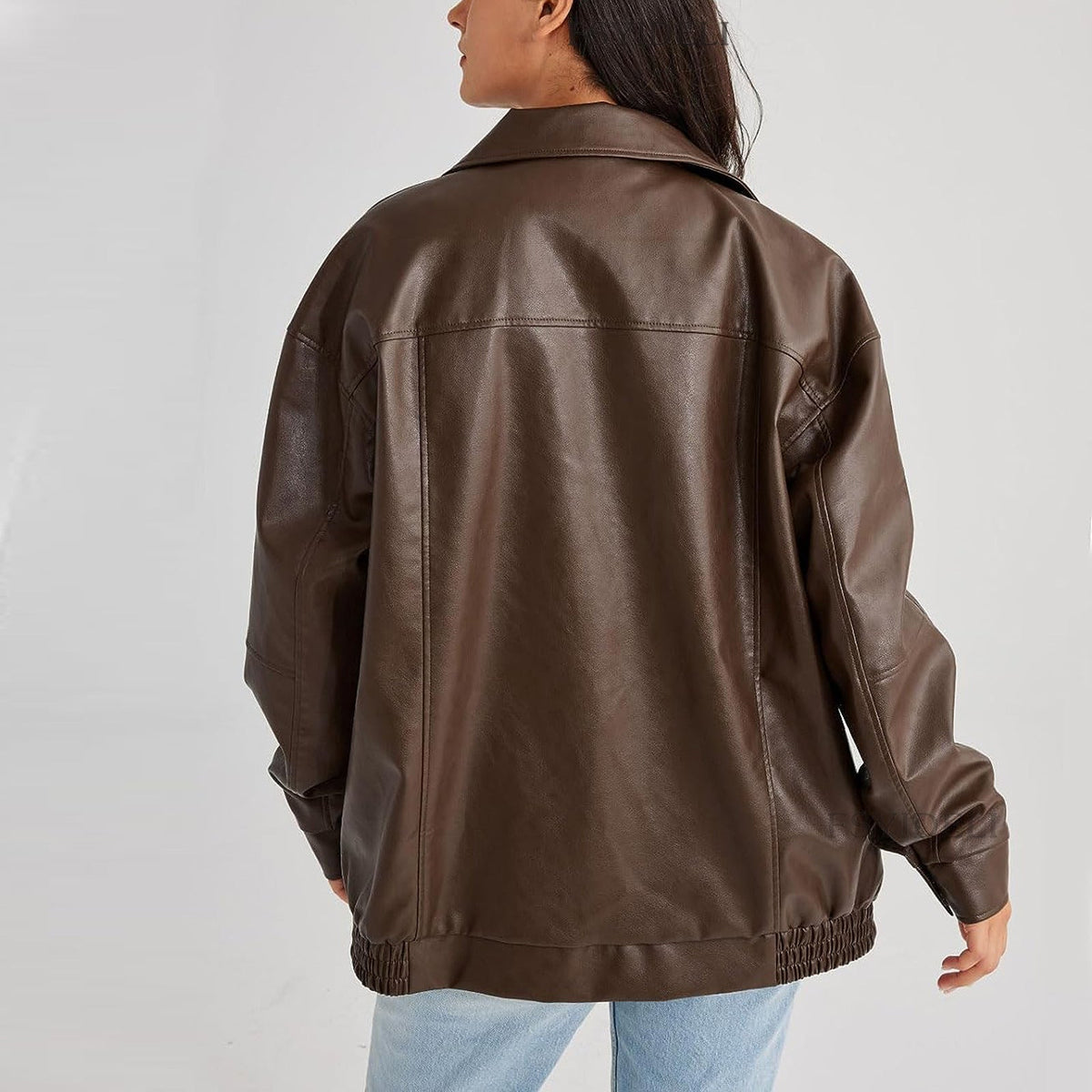 Relaxed Oversized Womens Jacket with Full Zip and Structured Collar, Casual Layering