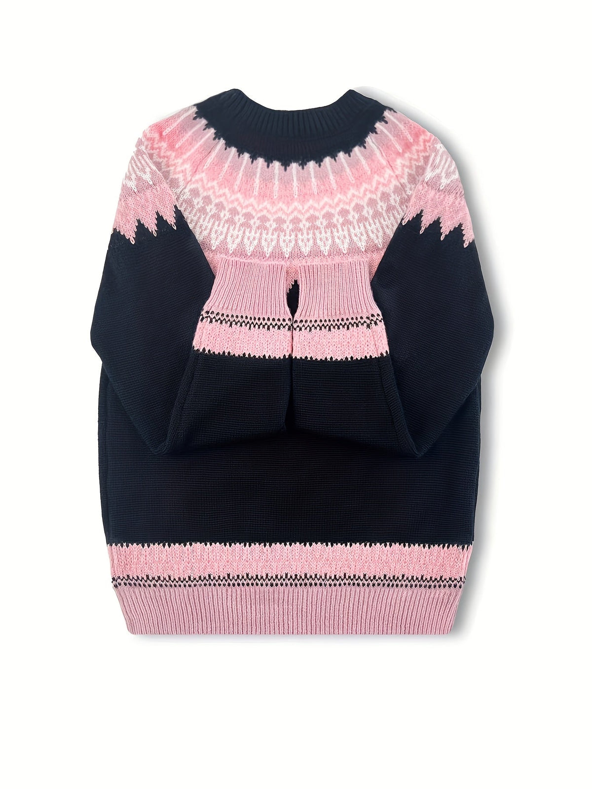 Chunky Jacquard Knit Sweater with Round Neck and Relaxed Fit