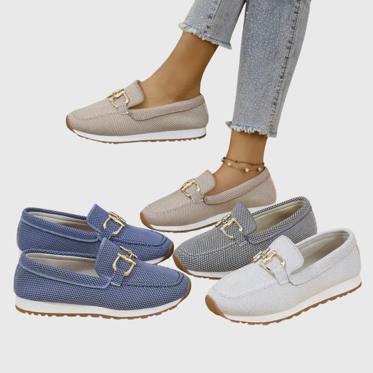 Woven Loafers with Chain Detail for Women