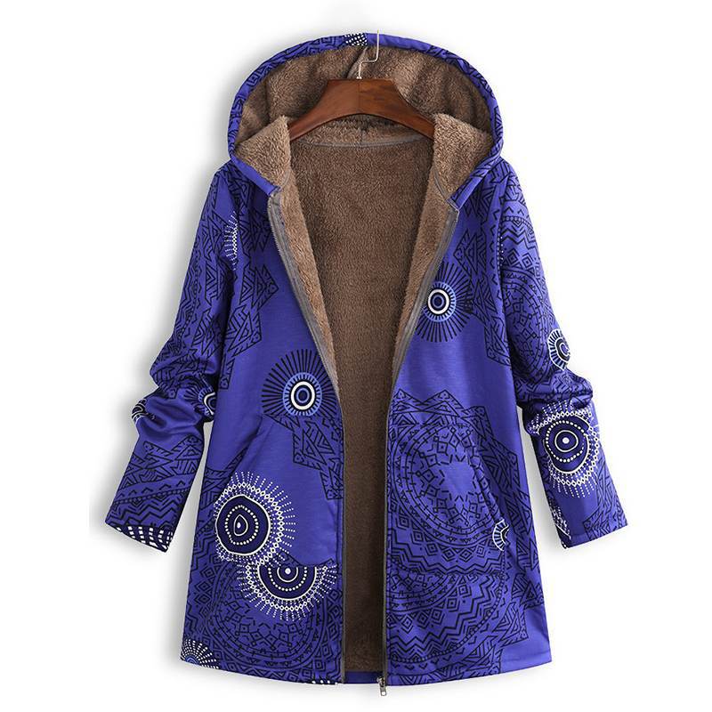 Womens Winter Coat with Adjustable Hood and All-Over Floral Print, Insulated Fill