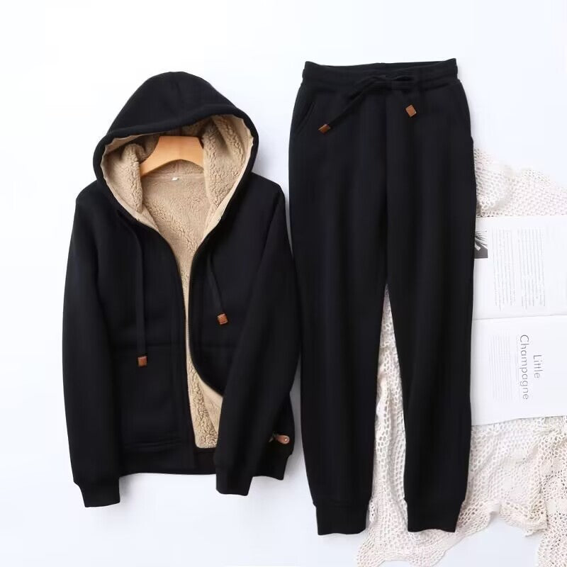 Womens Hoodie and Jogger Set with Brushed Fleece, Kangaroo Pocket, Elastic Waistband