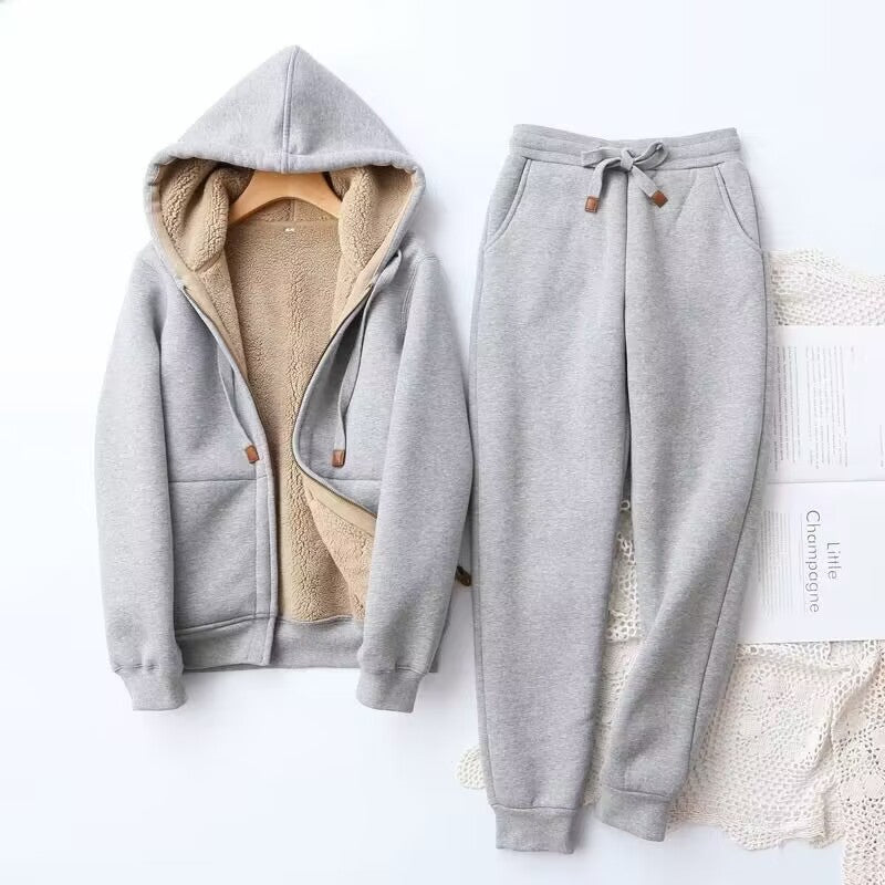 Womens Hoodie and Jogger Set with Brushed Fleece, Kangaroo Pocket, Elastic Waistband