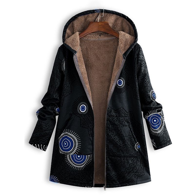 Womens Winter Coat with Adjustable Hood and All-Over Floral Print, Insulated Fill