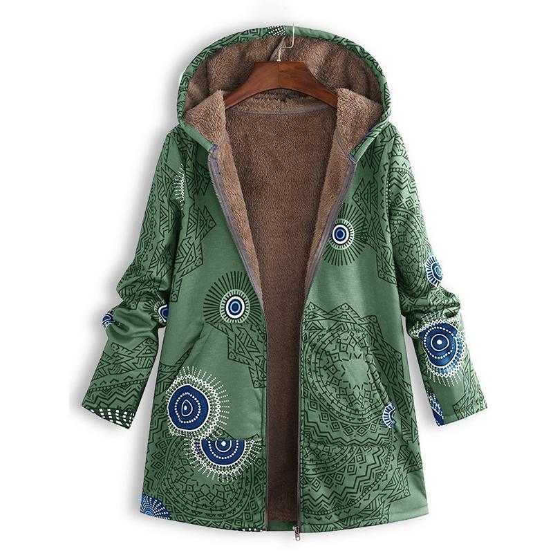 Womens Winter Coat with Adjustable Hood and All-Over Floral Print, Insulated Fill