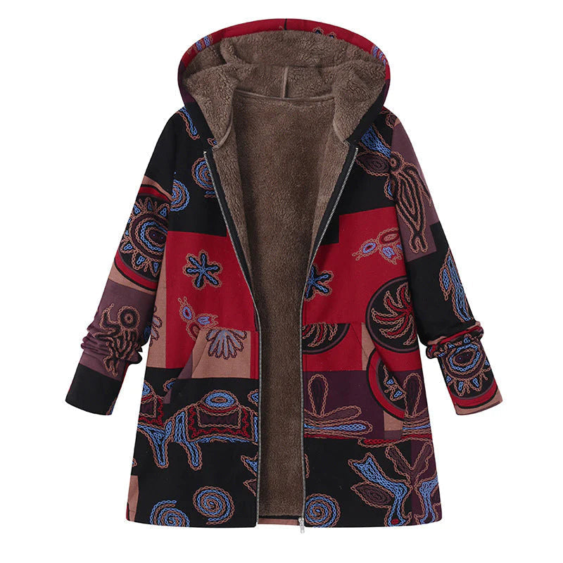 Womens Winter Coat with Adjustable Hood and All-Over Floral Print, Insulated Fill