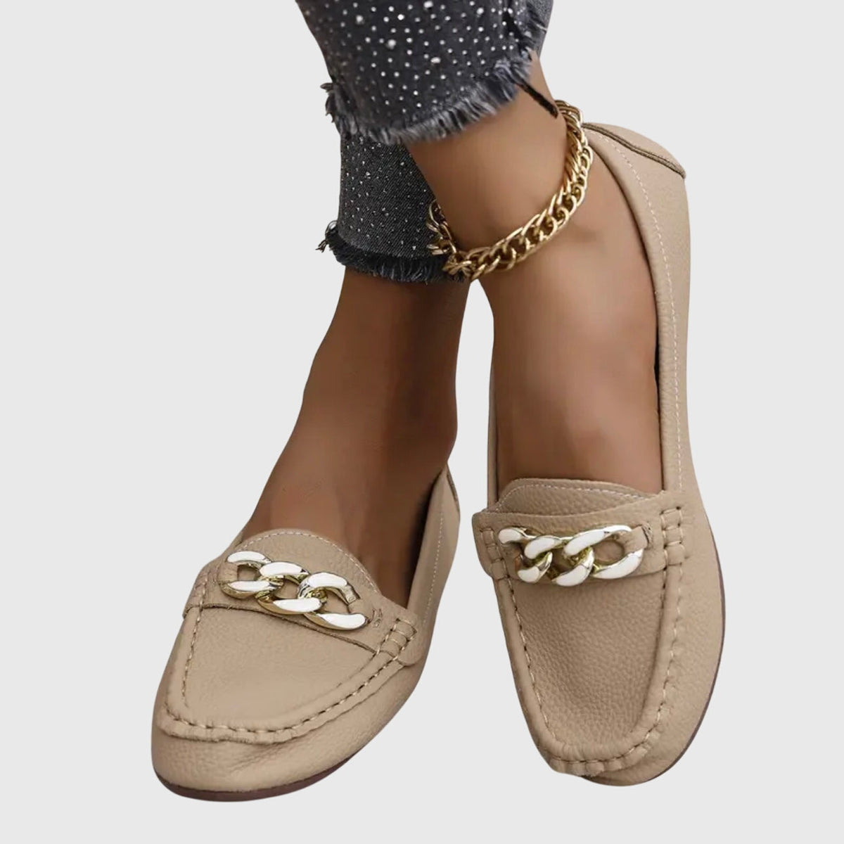Chain Detail Leather Loafers for Women