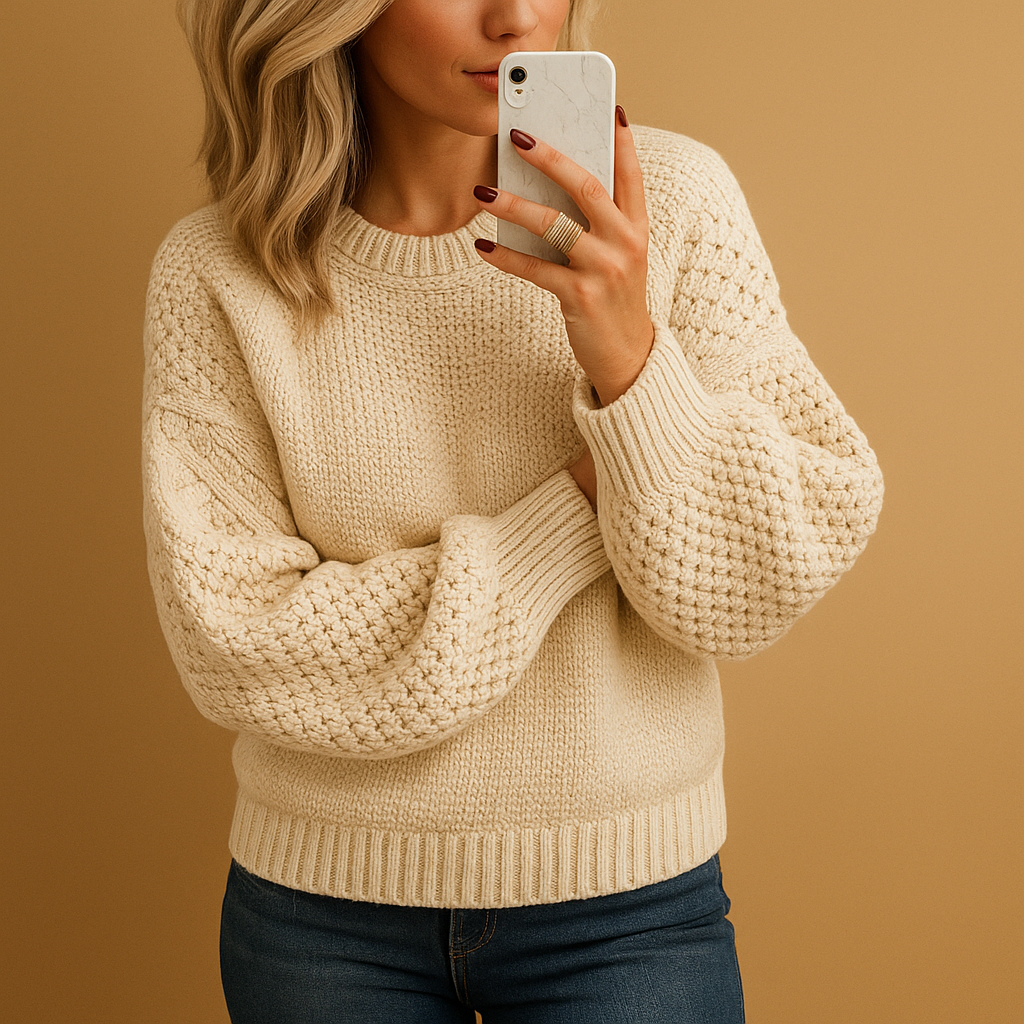 Cozy Textured Knit Sweater for Women with Relaxed Layering Fit and Hip-Length Hem