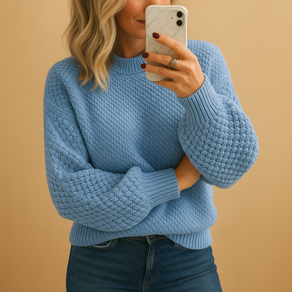 Cozy Textured Knit Sweater for Women with Relaxed Layering Fit and Hip-Length Hem