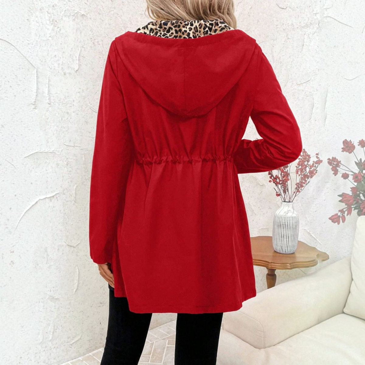 Reversible Coat with Leopard Print and Neutral Side, Relaxed Draping Silhouette