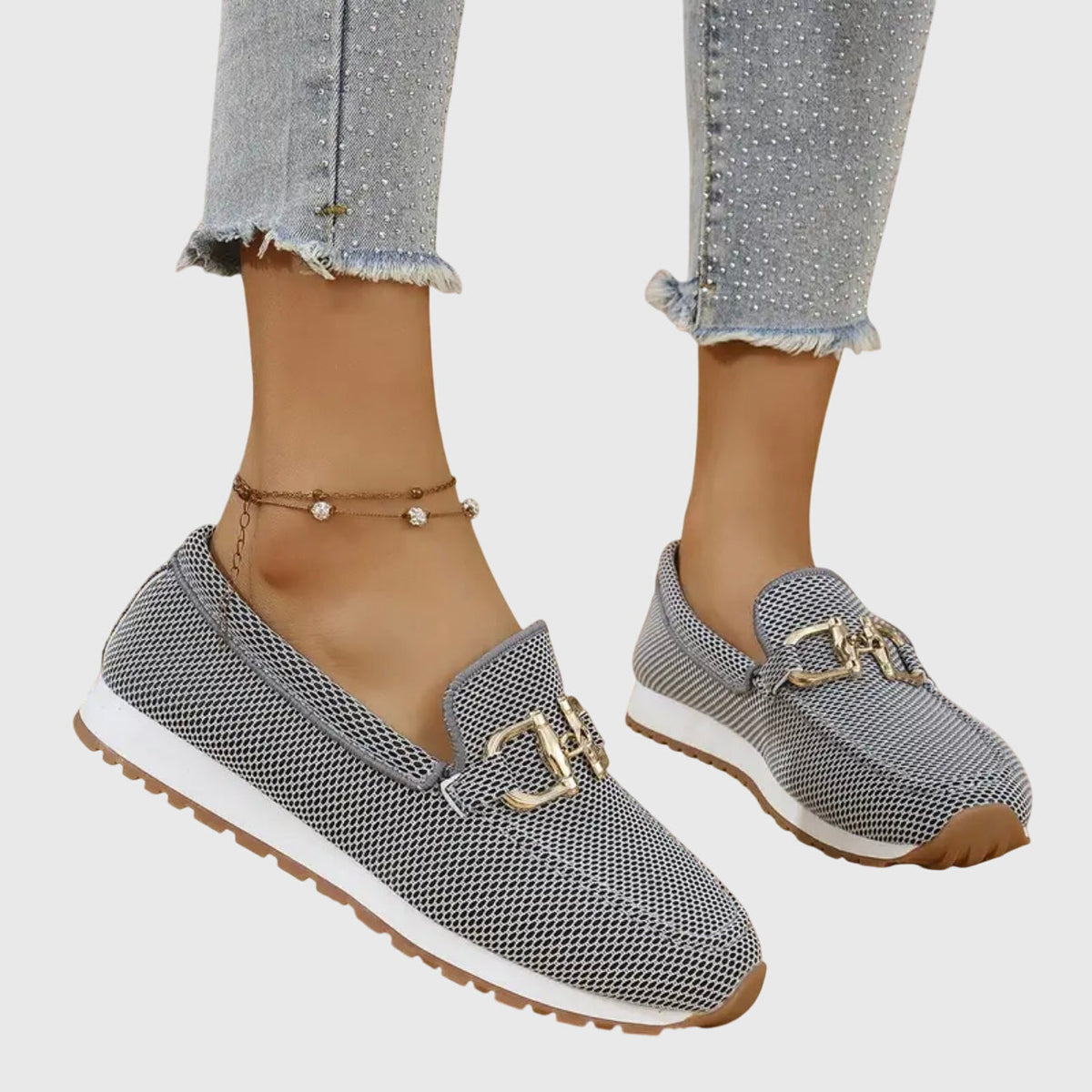 Woven Loafers with Chain Detail for Women