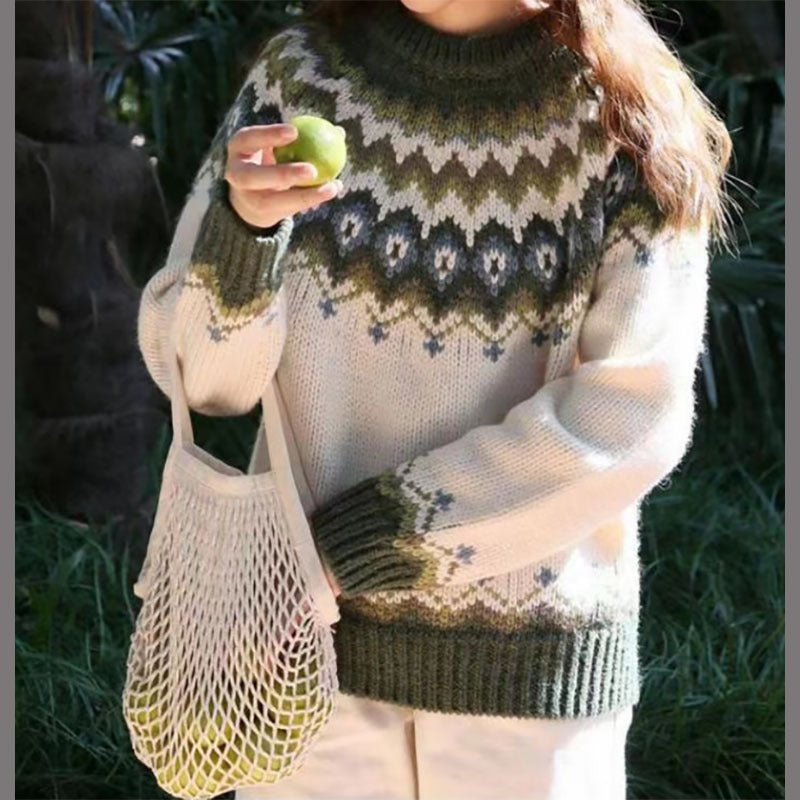 Womens Nordic Sweater with Relaxed Fit and Soft Knit Acrylic, Long Sleeve Winter Pullover