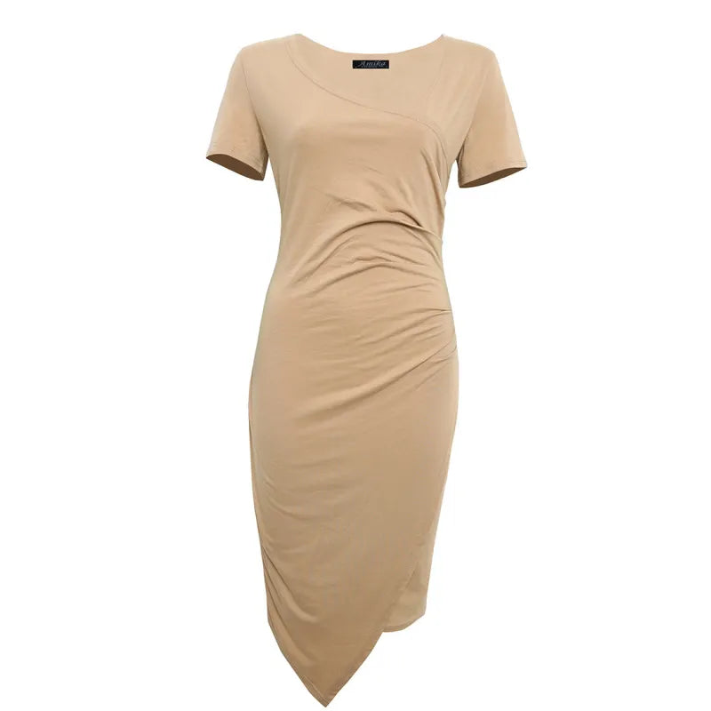 Womens Bodycon Dress with Stretch Knit Fabric and Short Sleeves, Contoured Silhouette