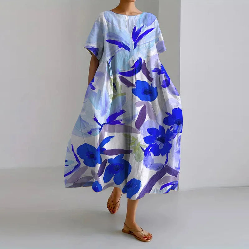 Fern | Floral Short Sleeve A-Line Midi Dress for Women